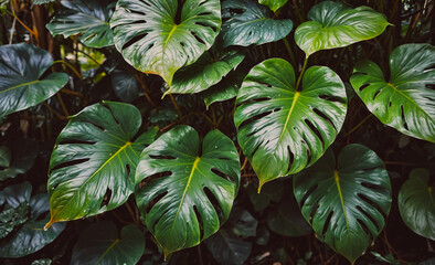 Poster - Group of large green leaves with a yellow center