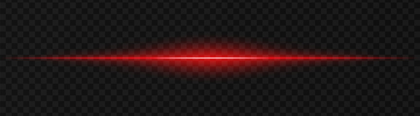 Wall Mural - vibrant red horizontal light beam on a dark, transparent background, perfect for sci-fi, digital gra