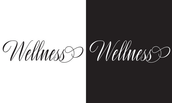 WELLNESS white and black brush lettering on white and black background. EPS 10