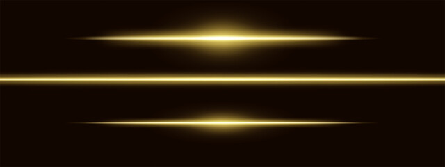 Gold light glare beam. A sharp horizontal beam reflection. Sci-fi designs, light transitions, or futuristic effects. Glowing light streaks and neon effects. Dynamic shine wallpaper background