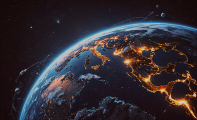Poster - The planet is lit up with a bright orange glow