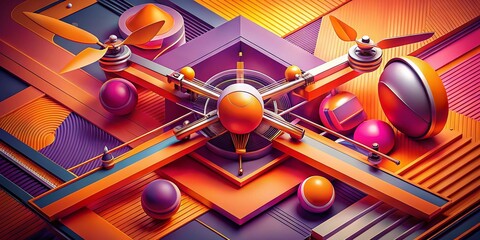 Poster - Abstract Overlapping Shapes in Vibrant Orange and Pink Tones, Geometric 3D Rendering Artwork for Technology Innovation and Digital Art Backgrounds