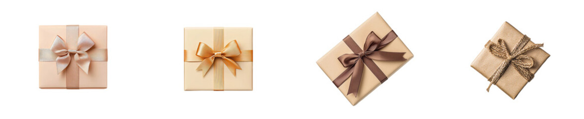Poster - Box with brown ribbon, top view, isolated on transparent background