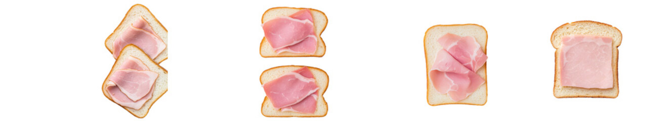 Poster - The top view of a slice of bread with ham and lettuce is isolated on a transparent background