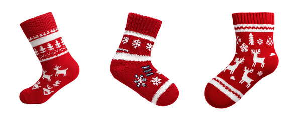 Aufkleber - Isolated on transparent background, red and white Christmas stocking with Fair Isle pattern.