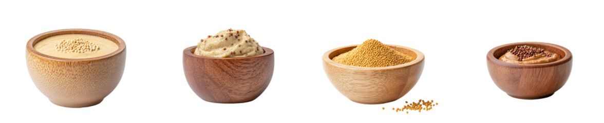 Aufkleber - Detailed image of a wooden bowl on transparent background with mustard in it