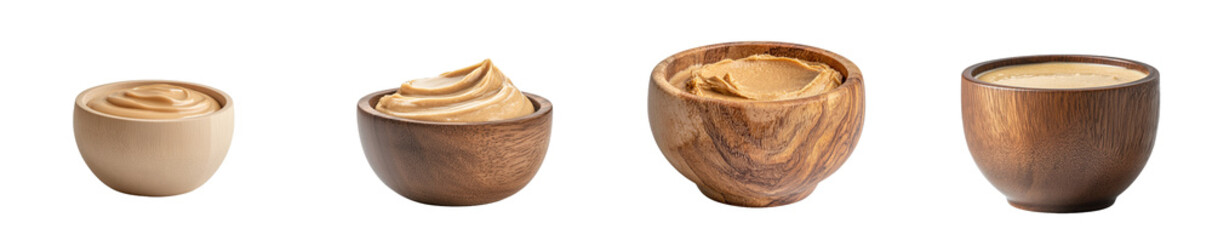 Wall Mural - An isolated wooden bowl with peanut butter on a transparent background