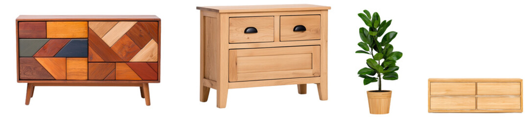 Poster - Wood cabinet with clean lines and a natural finish for any interior space. Isolated on transparent background.