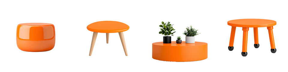 Poster - of an orange coffee table with rounded corners and a bold design, perfect for modern interiors or as a stylish centerpiece in living rooms.