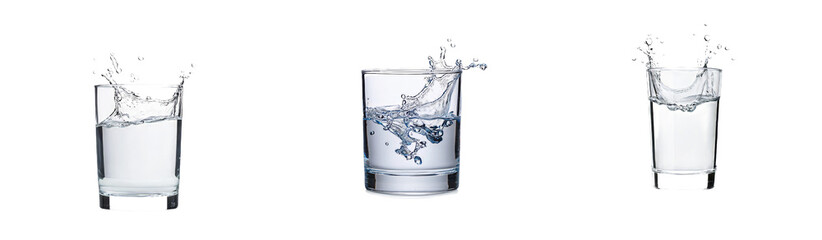 Poster - Flowing water in a clear glass, with bubbles and ripples. Isolated on transparent background.