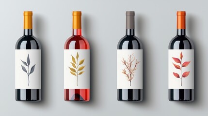 Poster - Explore the unique designs of wine bottles featuring beautiful leaf illustrations