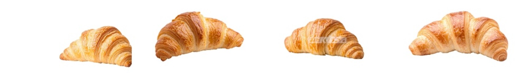 Poster - A flaky golden butter croissant pastry with a crisp exterior and a soft, layered interior. Ideal for breakfast or snacking. Isolated on a transparent background.
