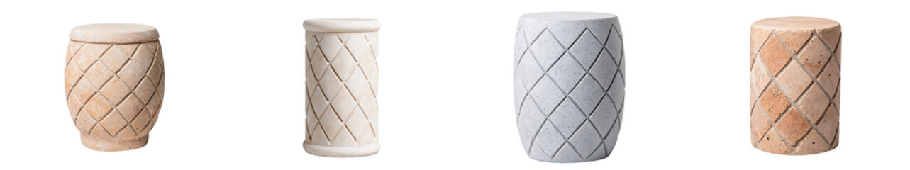 Poster - Isolated on transparent background, this stone pedestal exhibits an intricate crosshatch pattern that's perfect for product displays or as a decorative piece.