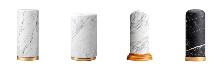 Poster - A tall marble pedestal with a sleek gold trim. A great addition to any living or dining space. Isolated on a transparent background.