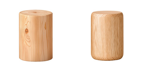 Poster - A cylindrical wooden display stand with a polished surface and natural wood grain pattern. Isolated on transparent background.