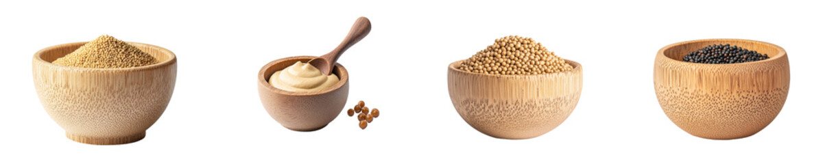Aufkleber - An isolated wood bowl containing mustard sauce on a transparent background