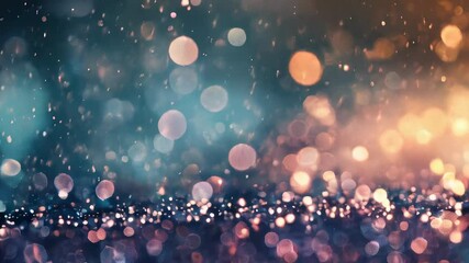 Poster - Vivid abstract background with sparkling bokeh lights in pink, blue, and gold, creating a dreamy and festive atmosphere.