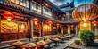 © Four888 - Architectural Photography of a Chinese Noodles Restaurant with Artistic Chopsticks in a Sketchy Style, Showcasing Cultural Elements and Unique Design Aspects of Asian Cuisine