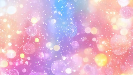 Poster - Soft pastel bokeh background filled with sparkling glitter and glowing light orbs in pink, purple, and blue hues.