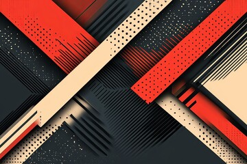 Poster - Abstract geometric composition featuring contrasting red, black, and beige lines intersecting at various angles in a modern design. Generative AI