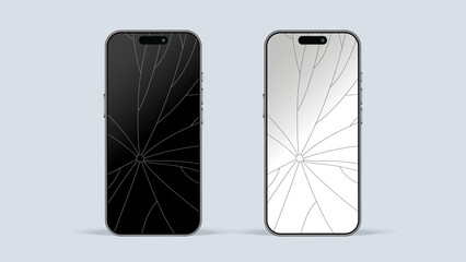 Poster - Broken Smartphone. Cracked Screens and Damaged Smart Mobile Display. 3D Realistic Services. Vector.