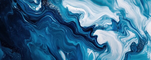 Poster - Dynamic Marbled Composition in Deep Blue Tones