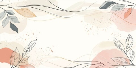 Poster - A white background with a line of leaves and a pink flower