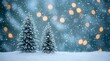 © Divine123victory - Miniature Christmas trees in a snowy wonderland create a festive scene. Two miniature Christmas trees covered in snow sit on a snowy surface against a blurred background of falling snow and warm, glow