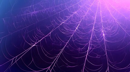 Intricate spiderweb with a dreamy purple and blue gradient background.