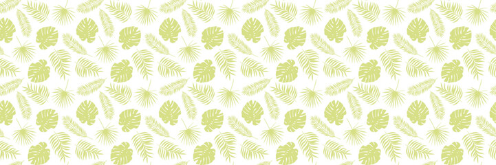 Poster - Tropical leaves banner, seamless repeating leaf pattern, summer wallpaper print, wide horizontal background design