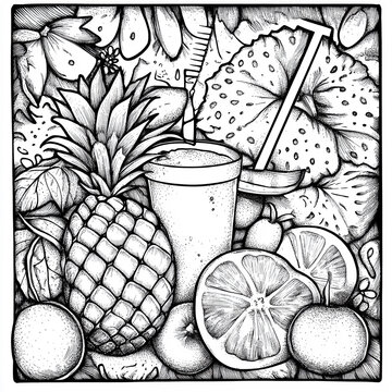 Hand drawn coloring page on summer theme