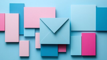 Poster - Colorful Geometric Composition of Paper and Envelopes