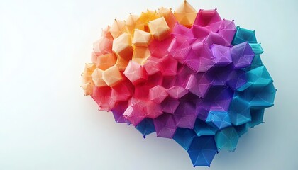 Poster - A modern, colorful brain made of hexagons and vibrant data points, set against a white background, representing AI, deep learning, and geometric innovation