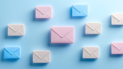 Poster - Colorful Mail Icons on Soft Blue Background