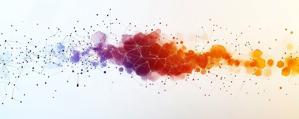 Poster - Artificial intelligence brain made of colorful hexagons and data points, set on a white background, showcasing geometric shapes and futuristic technology concepts
