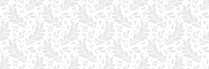 Poster - Elegant white leaf banner, vector background, seamless repeating pattern, horizontal cover design