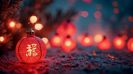 Wall Mural - A red background with red lanterns hanging from a tree branch