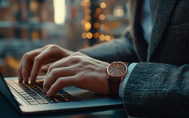 Leinwandbilder - Business professional working on a laptop, immersed in digital connections and data visualizations, showcasing how AI technology is integrated into everyday business tasks