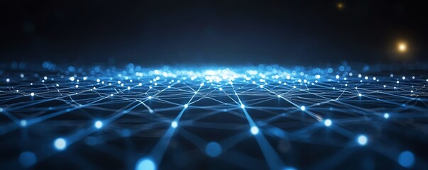 Aufkleber - Dark blue background with white glowing digital connections and futuristic technology lines, symbolizing the evolution of tech and digital networks