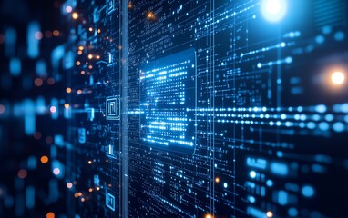 Aufkleber - Futuristic white technology and digital connection lines on a dark blue background, representing the integration of advanced technology and digital systems