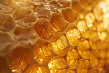Poster - close up of a honeycomb dripping with fresh honey, showing the texture and detail of the honeycomb