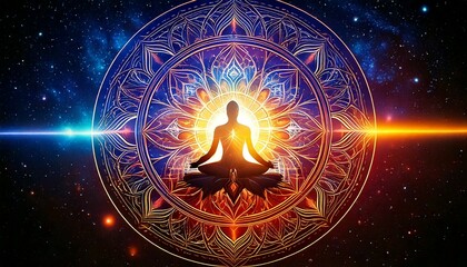 Canvas Print - mystical, meditation merging elements of spirituality and the universe fractal symbol design