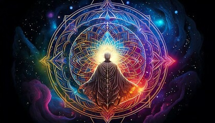 Canvas Print - mystical, merging elements of spirituality and the universe fractal symbol design