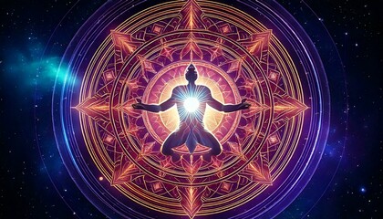 Canvas Print - mystical, merging elements of spirituality and the universe fractal symbol design