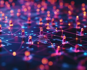 Leinwandbilder - Digital representation of a network with interconnected figures, symbolizing different people and groups in the online world of communication and technology