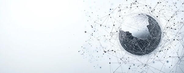 Aufkleber - Global network concept with Earth and interconnected lines on a white background, greyblue hues, white space in the center for branding or text