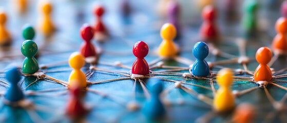 Leinwandbilder - A digital network of interconnected figures, representing people and groups in the online world, symbolizing global collaboration and digital interaction