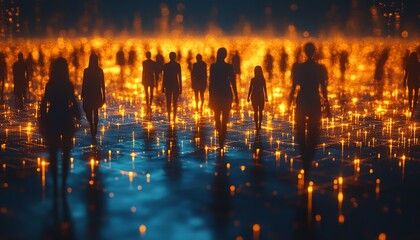 Leinwandbilder - A network of digital figures representing various people or groups, connected in the virtual space, emphasizing digital collaboration and communication
