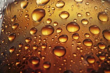 Poster - Water droplets are forming on a cold glass surface with a golden background