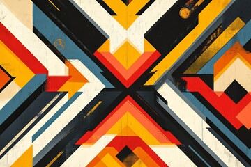 Poster - Bold geometric patterns in vibrant colors create a striking visual on a textured background. Generative AI